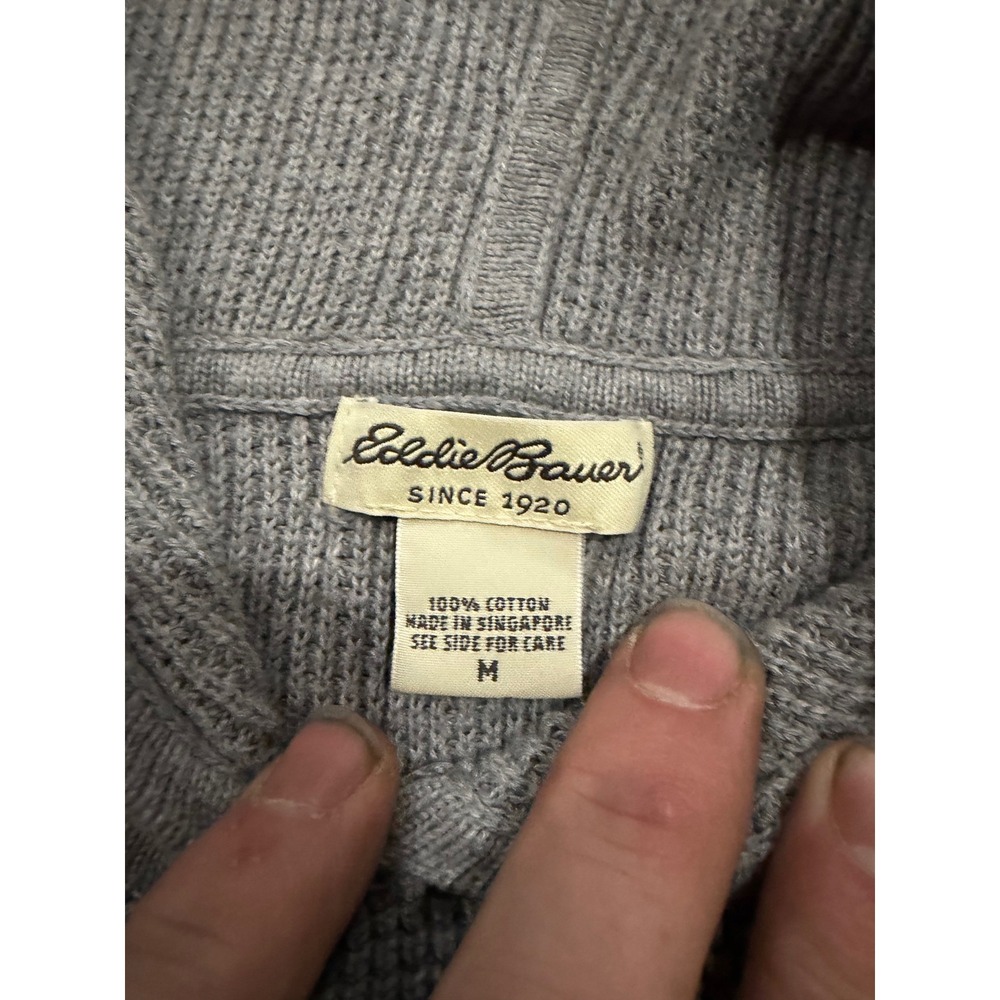 Gorpcore Unisex Eddie Bauer Waffle Knit Cotton Hoodie M Gray